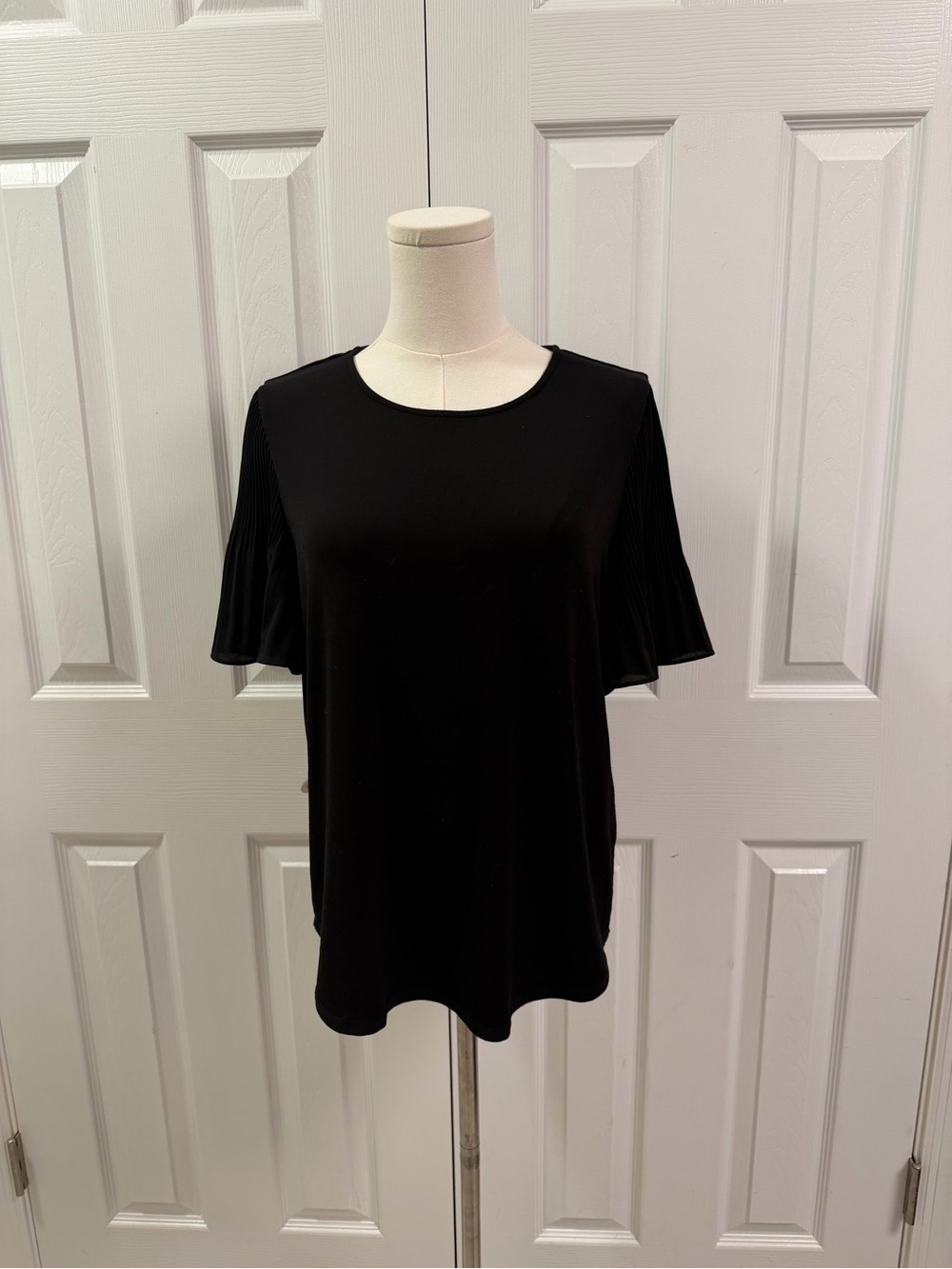 Adrianna Papell Black Pleated Flutter Sleeve Blouse Top Size S
